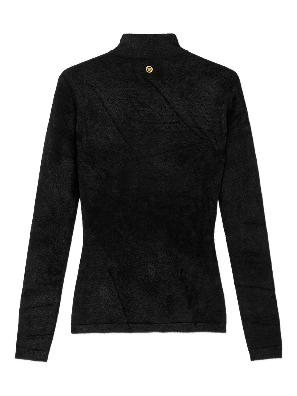 VERSACE high-neck black embellished fuzzy sweater Small S